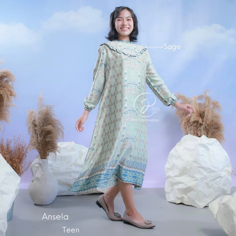 DYN Clothingline Ansel Koko &  Ansela Dress | Family Set | Fashion Muslim | Baju Muslim Couple | Sarimbit Keluarga-Sage Dress Remaja