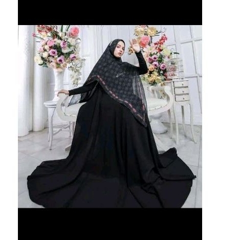 eldeena syari terbaru/dress polos dan Khimar printing/eldina terbaru/set baju murah
