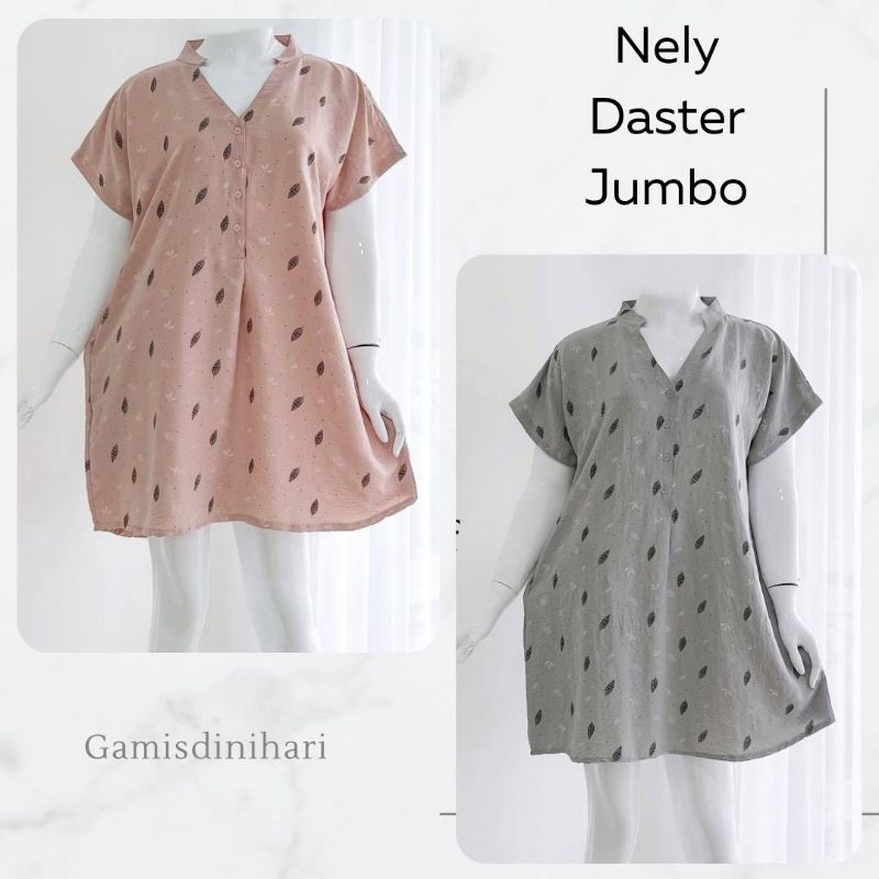 Daster arab jumbo fifi nely baju tidur wanita katun busui xxl motif big size kancing abu pink floral