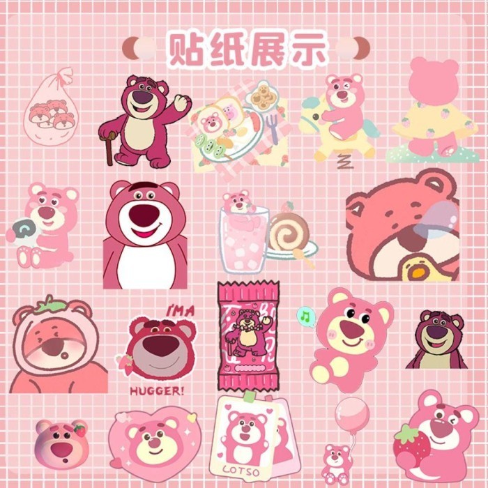 

Stiker Beruang Strawberry Saku Lucu Kartun Kawaii Losto Strawberry