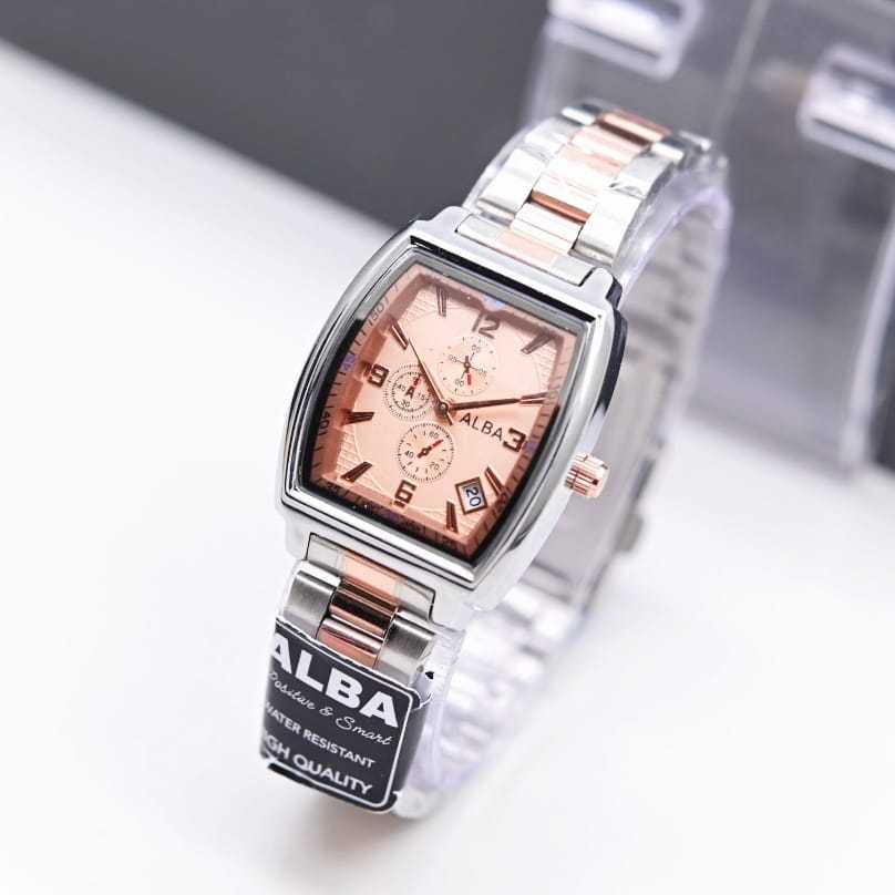 Promo Jam Tangan Wanita Alba Body Oval Elegan Rantai Solid Tanggal Aktif Free Box