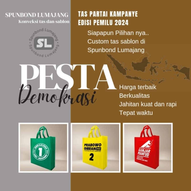 

Tas Kampanye, Tas Souvenir Pemilu, Tas Caleg Custom Sablon