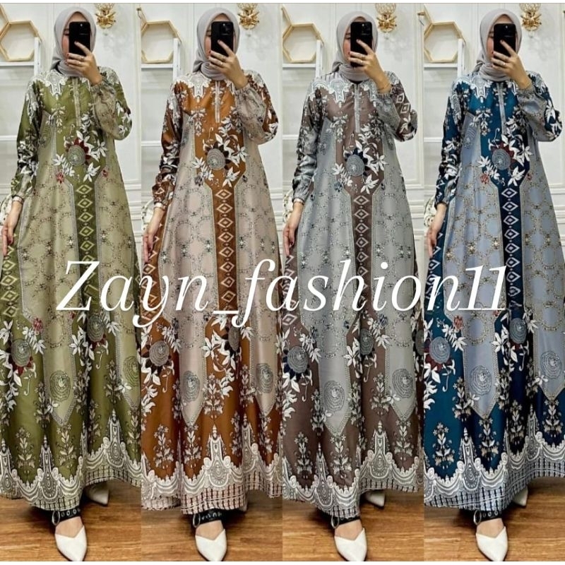 (COD)Aulia Dress|Gamis motif bunga batik premium|gamis silk premium mewah|fashion Muslim terbaru