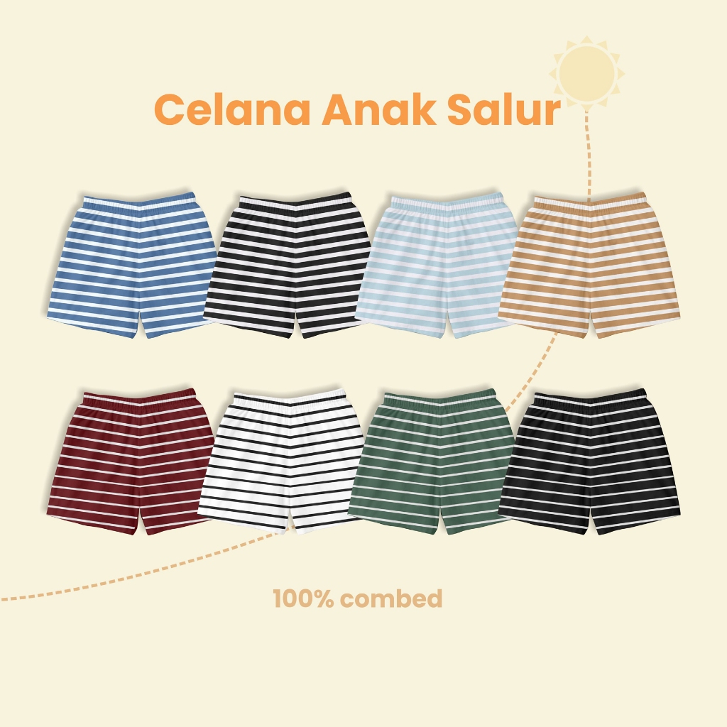 Celana Kolor Pendek Bayi Anak Laki laki dan Perempuan Motif Strip Salur Unisex 1-10tahun Thanks Moth