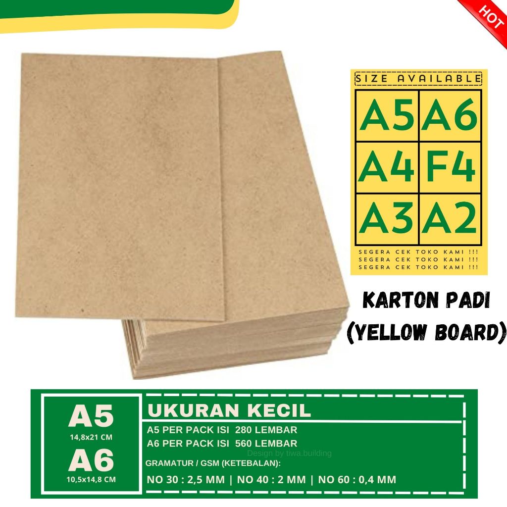 

KARTON PADI/YELLOW BOARD/KERTAS HARD COVER NO,30,40,60 A5&A6 PERPACK ISI 280&560 LEMBAR