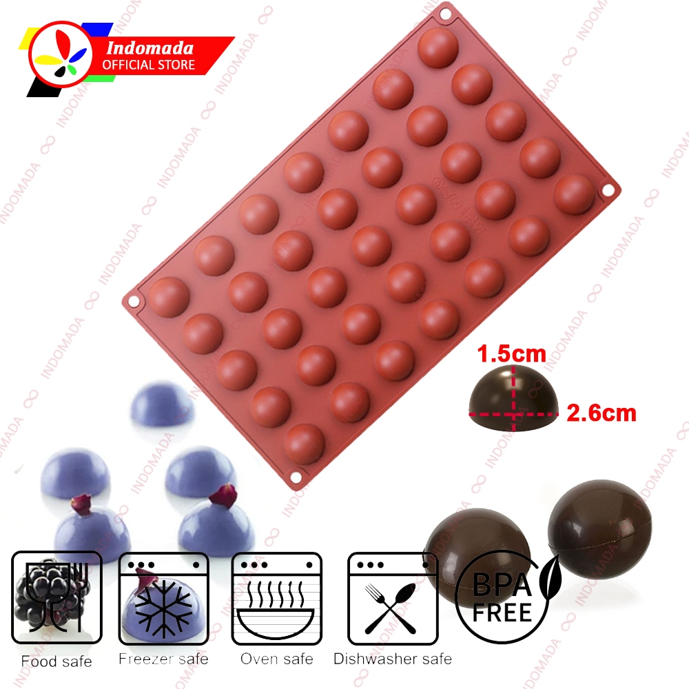 Indomada Cetakan Coklat Silikon Setengah Bola Dome 35 Lubang Diameter 2.6 cm Tebal 1.5 cm Half Ball 