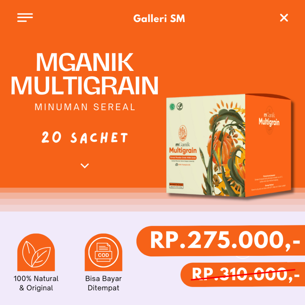 

Mganik Multigrain 20 Sachet Obat Diabetes Gula Darah Kolesterol Mnuman Sereal Herbal