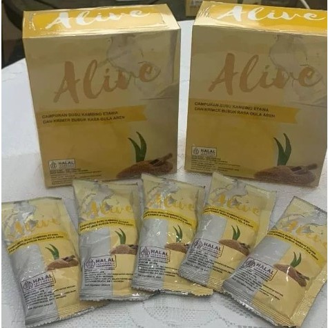 

ALIVE SUSU KAMBING ETAWA DAN KRIMER RASA GULA AREN HARGA 1 BOX 10 SACHET 25 GR 100% ORIGINAL