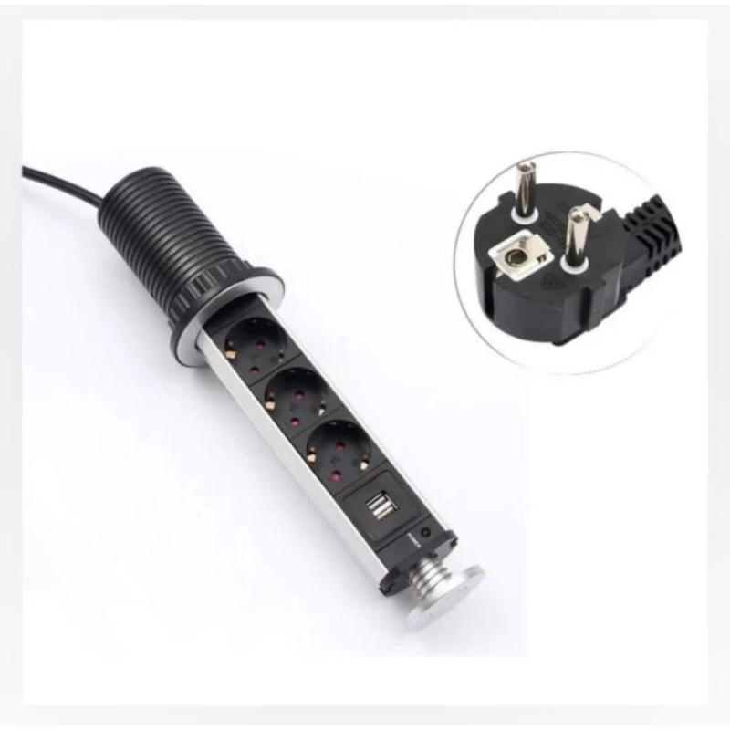 Stop Kontak Meja ( Model Tanam ) 3-Geng 2-USB