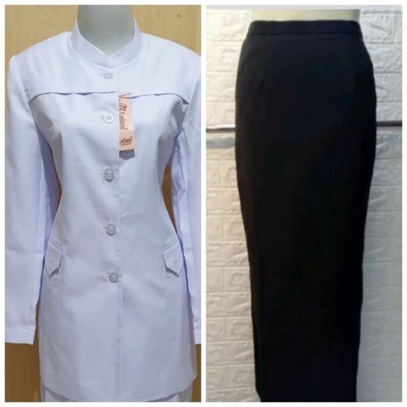 Seragam ASN wanita/ Seragam NAKES/ Baju Dinas PNS putih hitam/ Baju Dinas PDH putih -putih wanita/ B
