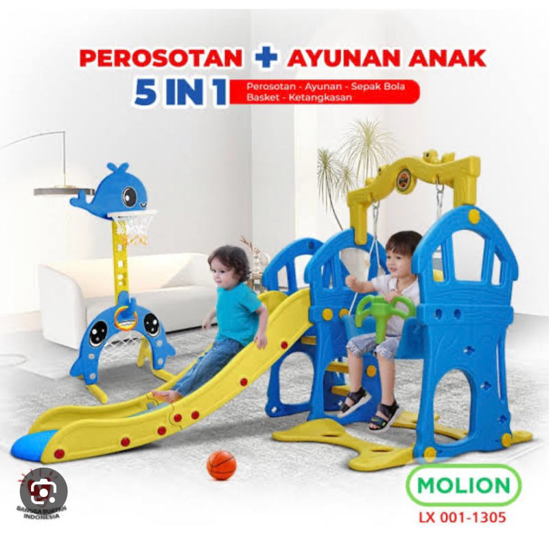 MOLION SNI Prosotan Mainan Ayunan Anak 5in1 Seluncuran Perosotan Playground Playgym Portable Aman Ri