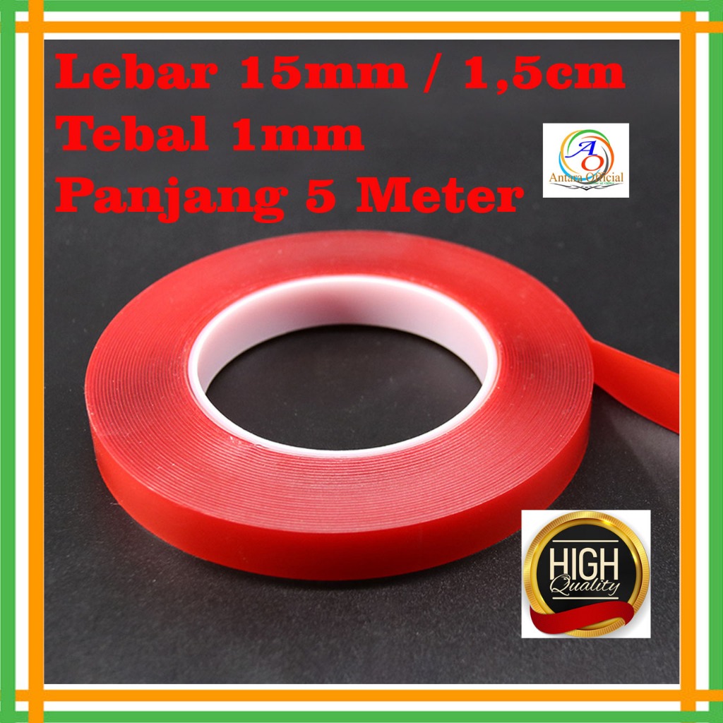 Double Nano Tape Acrylic Lebar 1,5cm x 5Meter Bening Kualitas Bagus Lakban Transparan Lem Akrilik 15