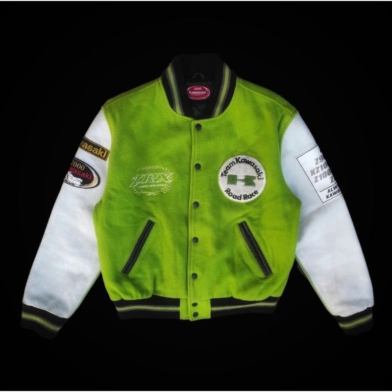 JAKET VARSITY LEATHER KULIT AUTHENTIC GENUINE MLB NBA NFL STARTER BIKER TOURING KAWASAKI RACING TEAM