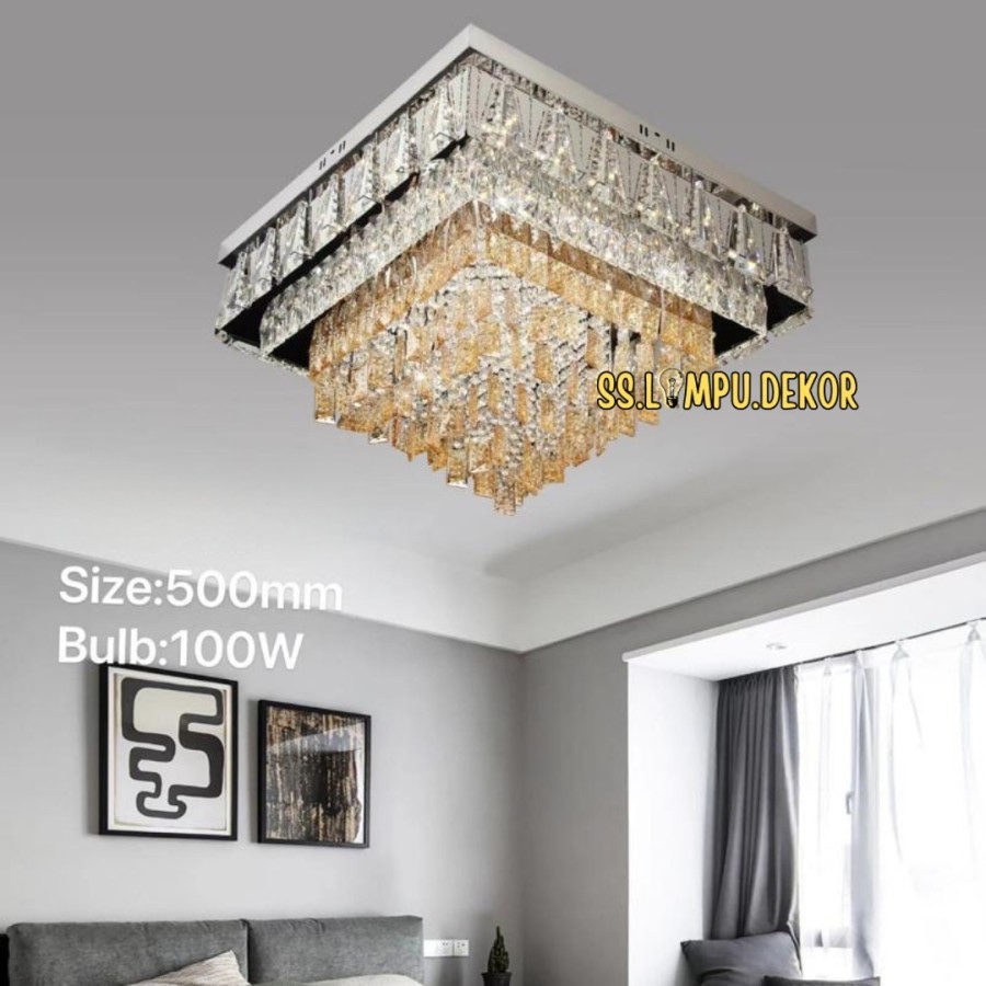 Lampu Hias Plafon Kotak Kristal Mewah LED 3 warna