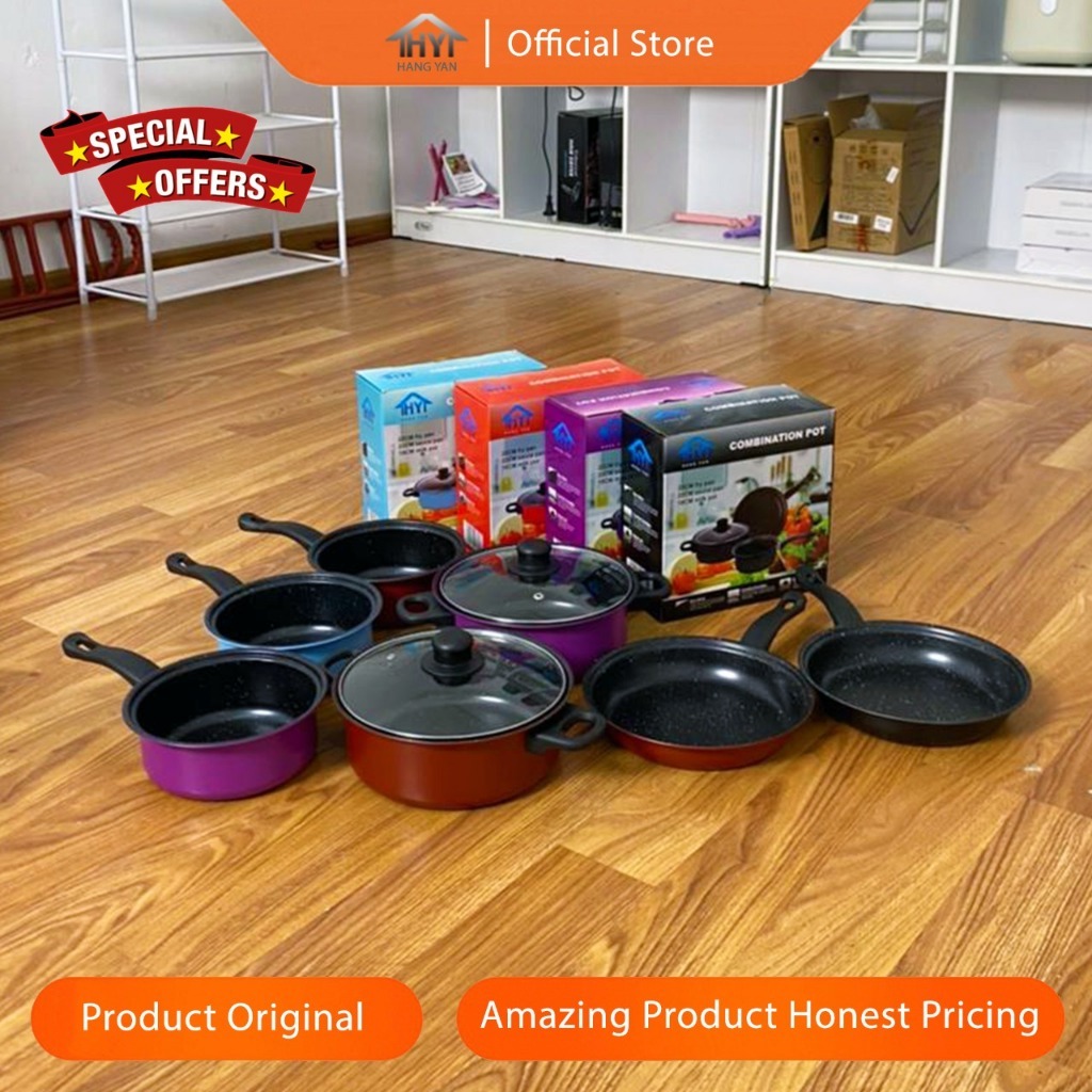 Panci Set 3 IN 1 Anti Lengket Panci Isi 3 Tutup Kaca Panci Set Pot Cookware Set Anti Lengket