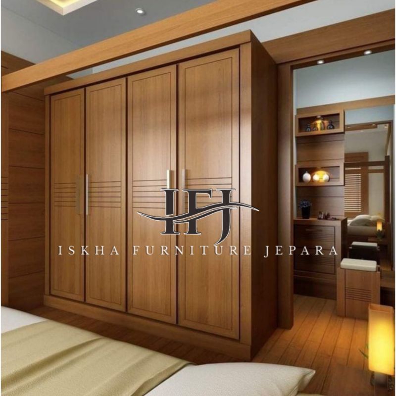 LEMARI PAKAIAN PINTU 4 MINIMALIS_LEMARI PAKAIAN BESAR_LEMARI MODERN KAYU JATI