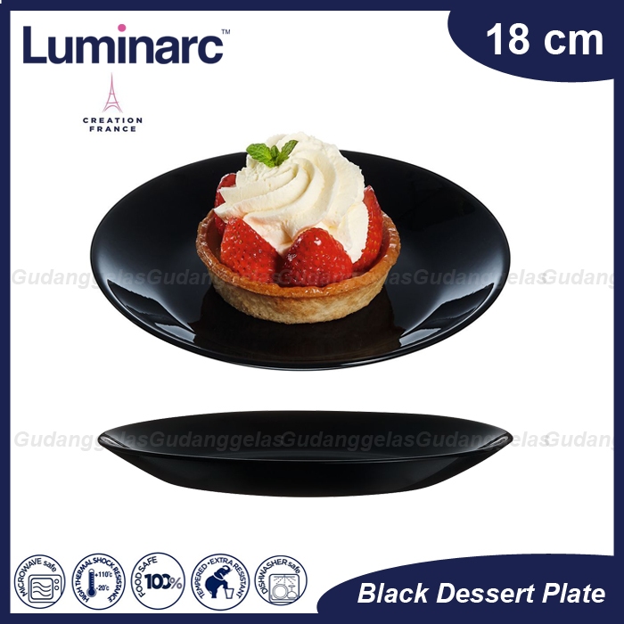 Luminarc Black Dessert Plate/Luminarc Piring Kue/Luminarc Piring Hitam/Luminarc Pudding Plate
