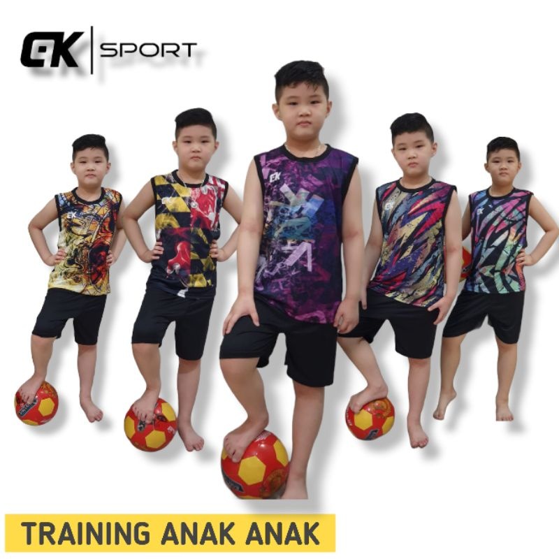 SETELAN KAOS SINGLET OLAHRAGA ANAK-ANAK BAJU OLAHRAGA FUTSAL VOLI BUKUTANGKIS BADMINTON PRINTING