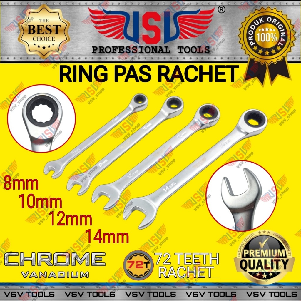 Kunci Ring Pas Rachet RingPas 8/10/12/14mm VSV Combination Rachet Wrench