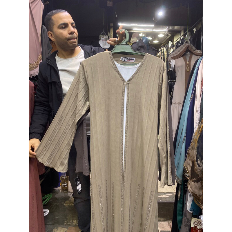 abaya beige elegan / manik / impor mesir abaya
