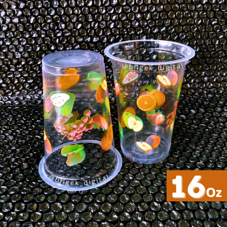(Isi 50 Pcs) Gelas Plastik / Gelas Printing 16 Oz