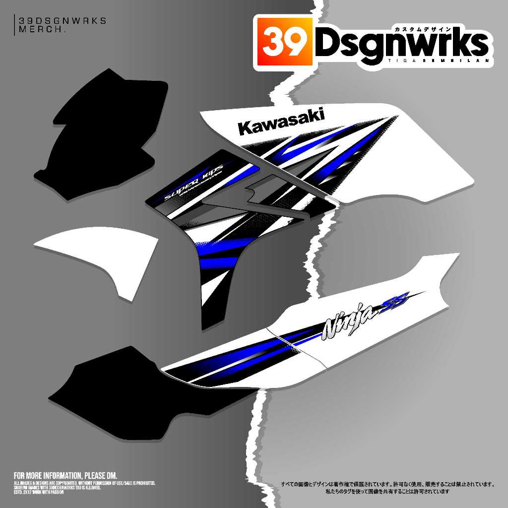 STIKER STRIPING MOTOR CUSTOM SET Kawasaki Ninja 150 R SS Custom Versi Original Putih Hitam Kombinasi