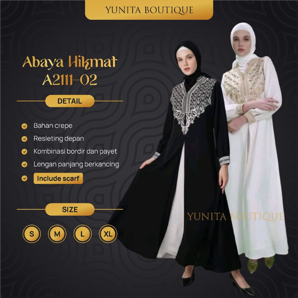 (Inner Hitam ) Abaya Hikmat A2111-02 Gamis Mewah Elegan Baju Muslim Wanita Kekinian By Abayahikmat_y