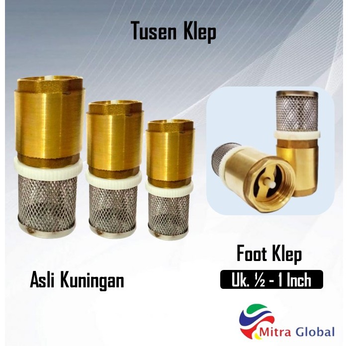 Foot Klep Kuningan 1/2" 3/4" 1" inch Foot Valve Tusen Klep Footklep Saringan Bawah Toren Foot Valve 