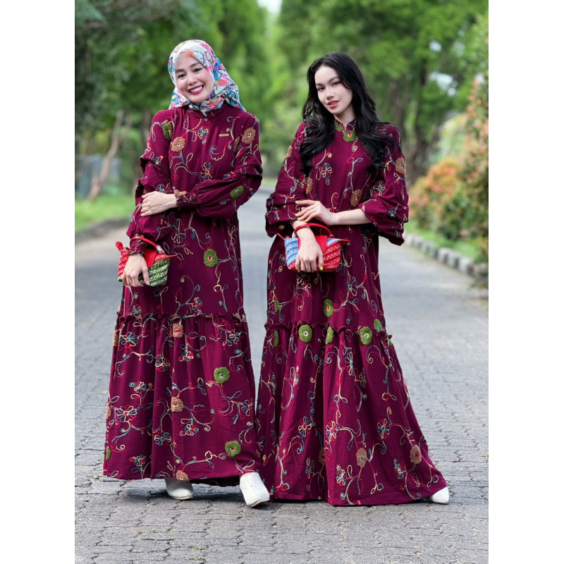 Dress Raya/Dress Maroon/Gamis Raya/Dress+Scraft