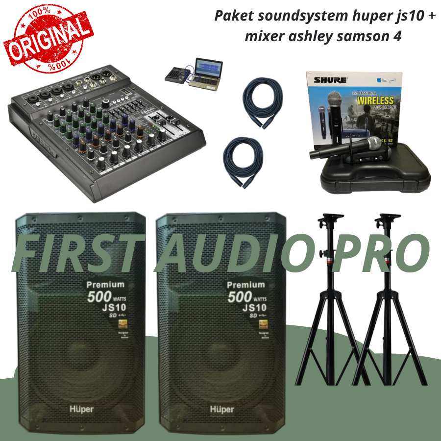 Paket 4 soundsystem huper js10 + mixer ashley samson 4