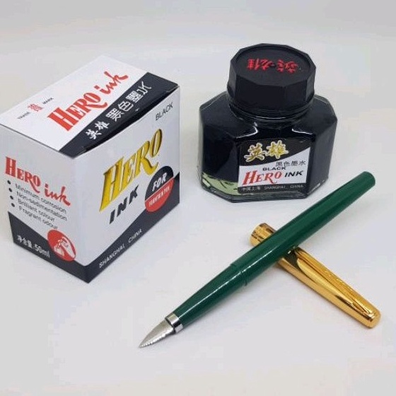 

ART L58N PAKET SIAP PAKAIFOUNTAIN PEN HOVER GREEN NIB FINE 3MM TINTA HERO INK BLACK 5ML ISI ULANG PEN PULPEN PENA