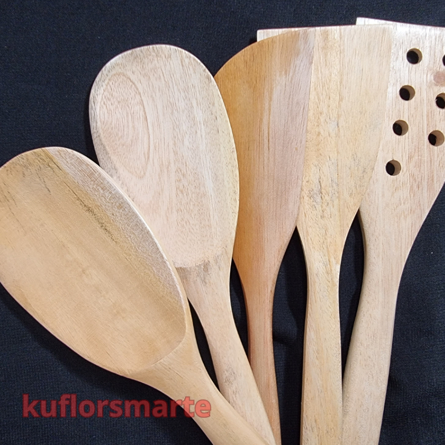 SPATULA KAYU SET ISI 5PCS / SUTIL KAYU, IRUS, SOLET, CENTONG