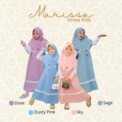 Marissa Dress Kids Terbaru |  Gamis Anak Perempuan Bahan Supernova Mix Cotton Import Salur Resleting