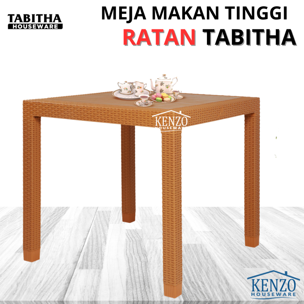 Meja Makan Plastik Motif Rotan Meja Tamu Tinggi Kuat Besar Serbaguna