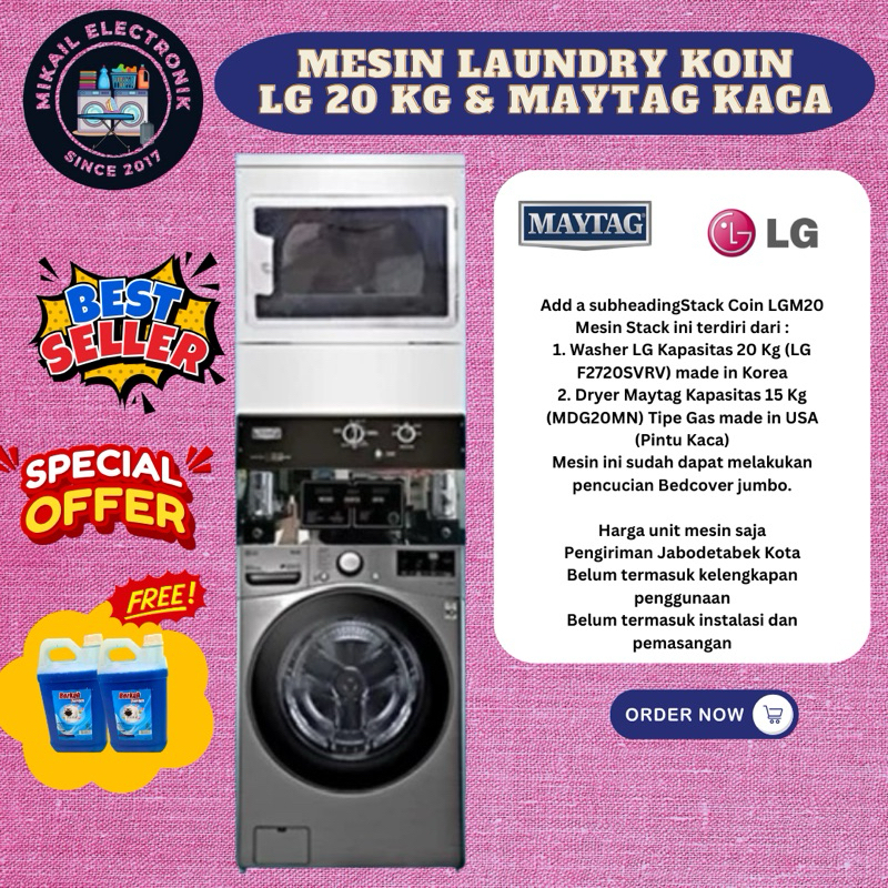 MESIN LAUNDRY KOIN COIN QRIS MESIN CUCI LG 20KG DRYER MAYTAG KOMERSIAL