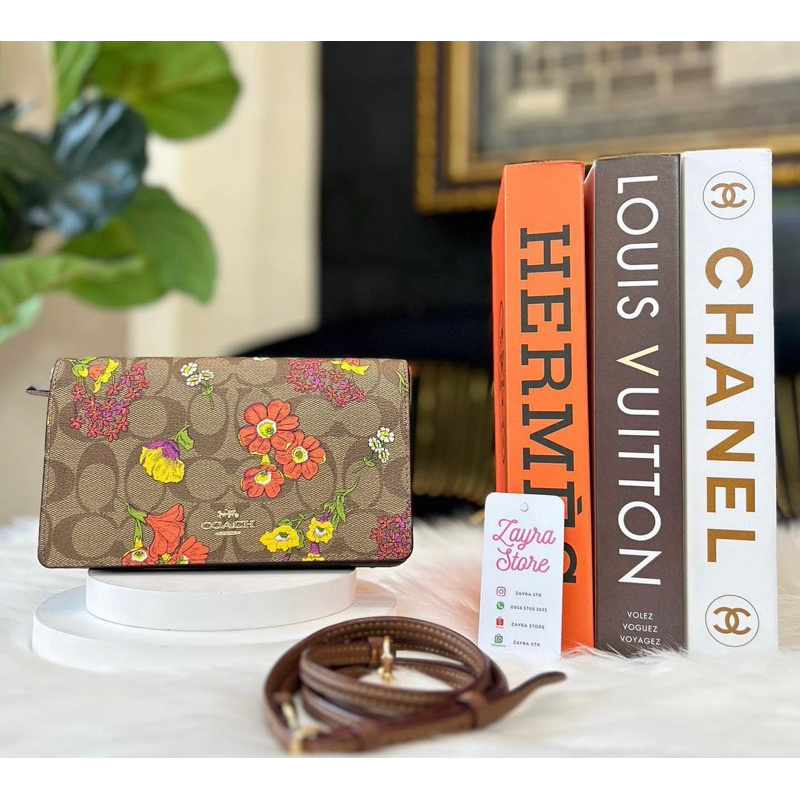 Coach Anna Foldover Brown Flower