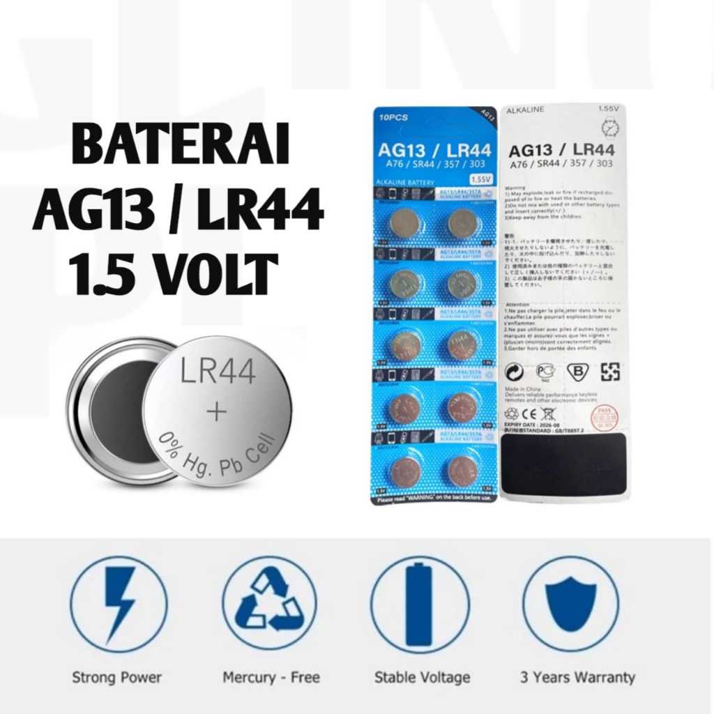 Baterai batrai Batre LR44 LR 44 AG13 AG 13 1,5V 1,5 Volt Batre Kancing Alkaline Laser Jam Kalkulator