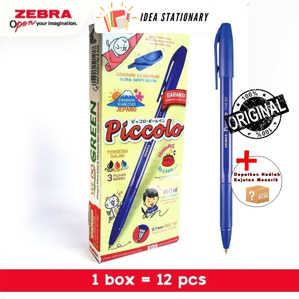 

Ballpen Bolpoint Pulpen Pen Zebra Piccolo 0.7 mm Biru 1 Pack / Box / Isi 12 pcs