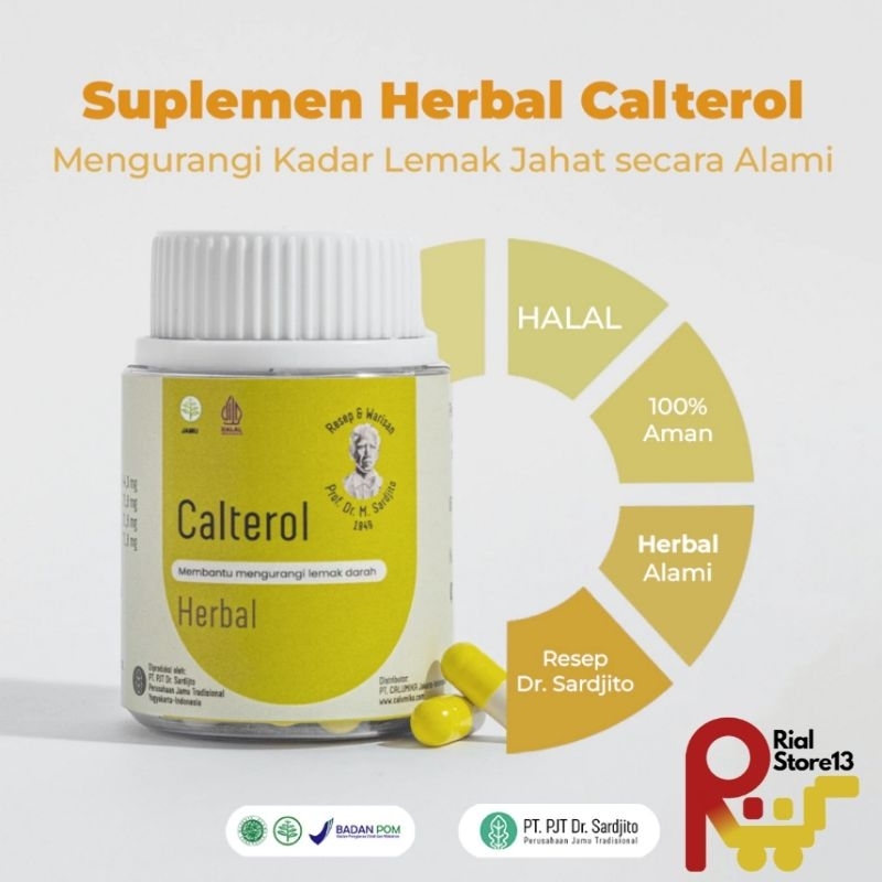 CALTEROL Obat Herbal Penurun Kolestrol 60 Kapsul , Trigliserida, dan LDL | Sertifikasi Halal dan BPO