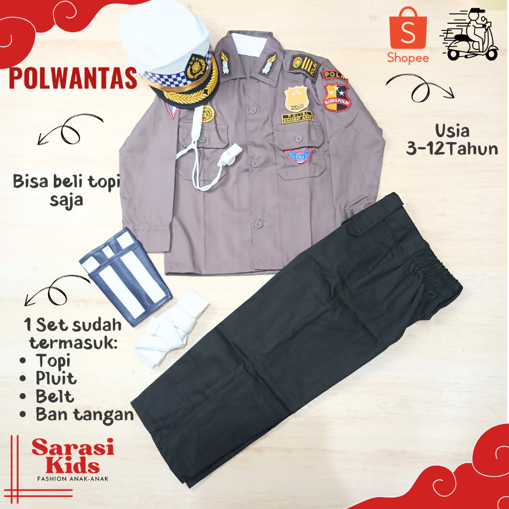 Baju polisi anak perempuan baju pocil anak wanita seragam polisi anak perempuan baju polwan anak tk 