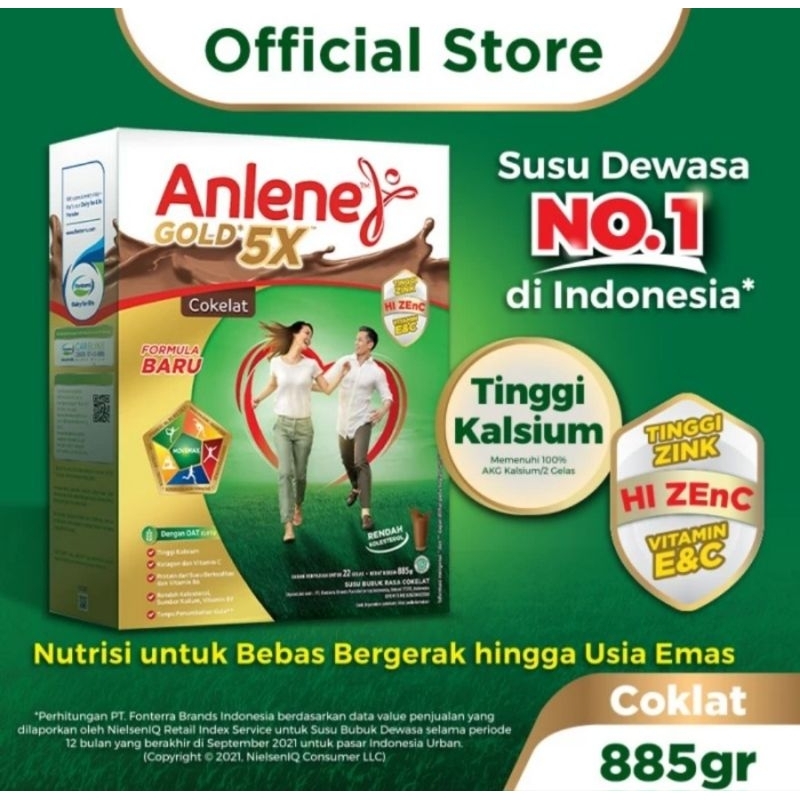 

ANLENE GOLD 5X SUSU BUBUK DEWASA COKELAT 885GR - NUTRISI TINGGI KALSIUM UNTUK TULANG, SENDI, DAN OTOT