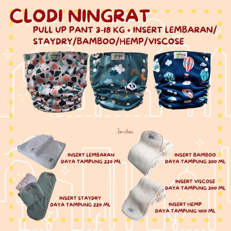 Clodi ningrat pull up pant 3-18 KG + insert lembaran/staydry/bamboo/hemp/viscose