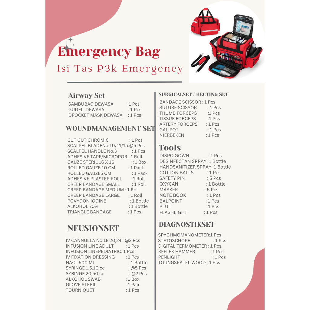 Tas medis perawat model slempang / tas p3k tas alat kesehatan medis Tas Emergency Kit Complete / Res