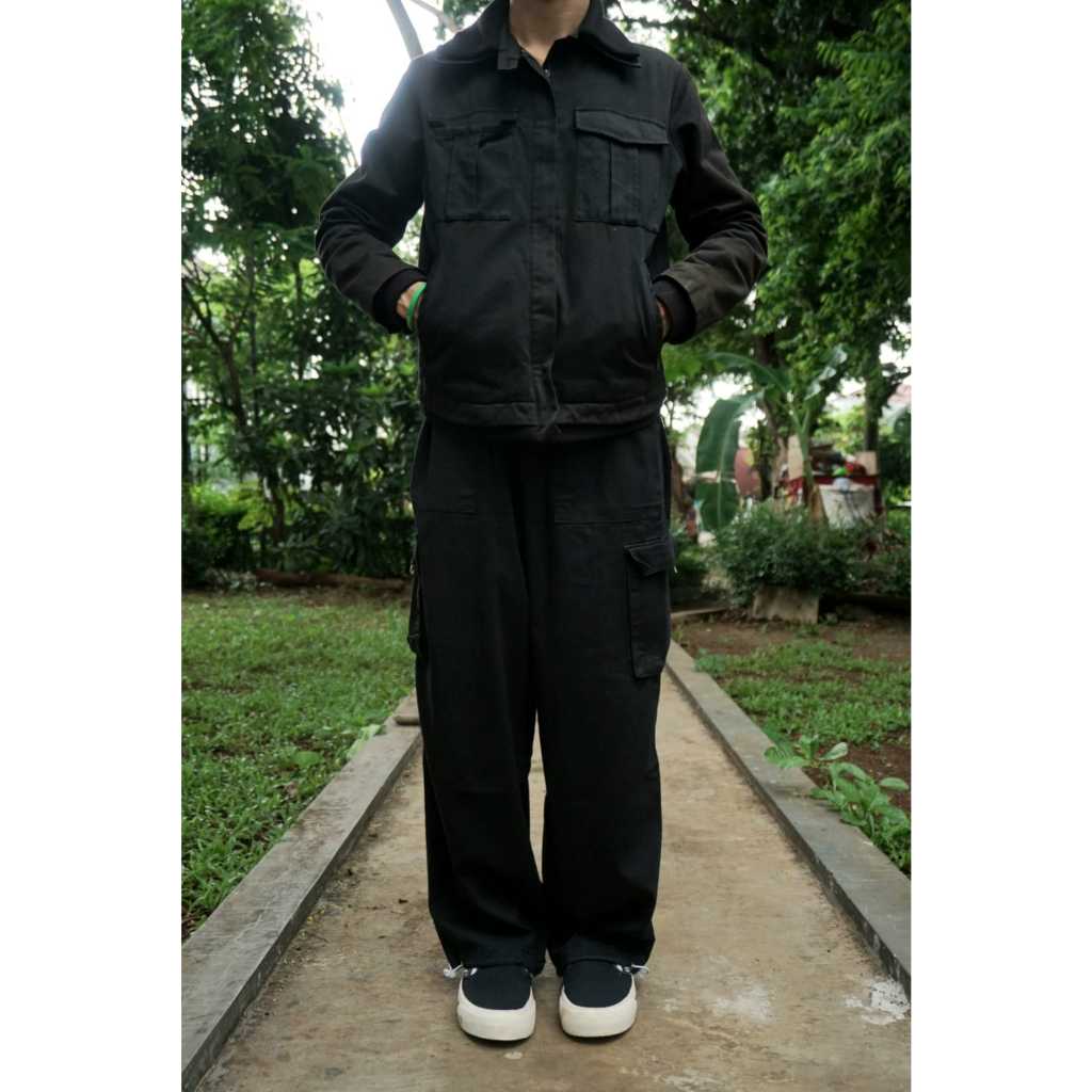 Celana cargo hitam pekat ATTENTION / celana cargo panjang