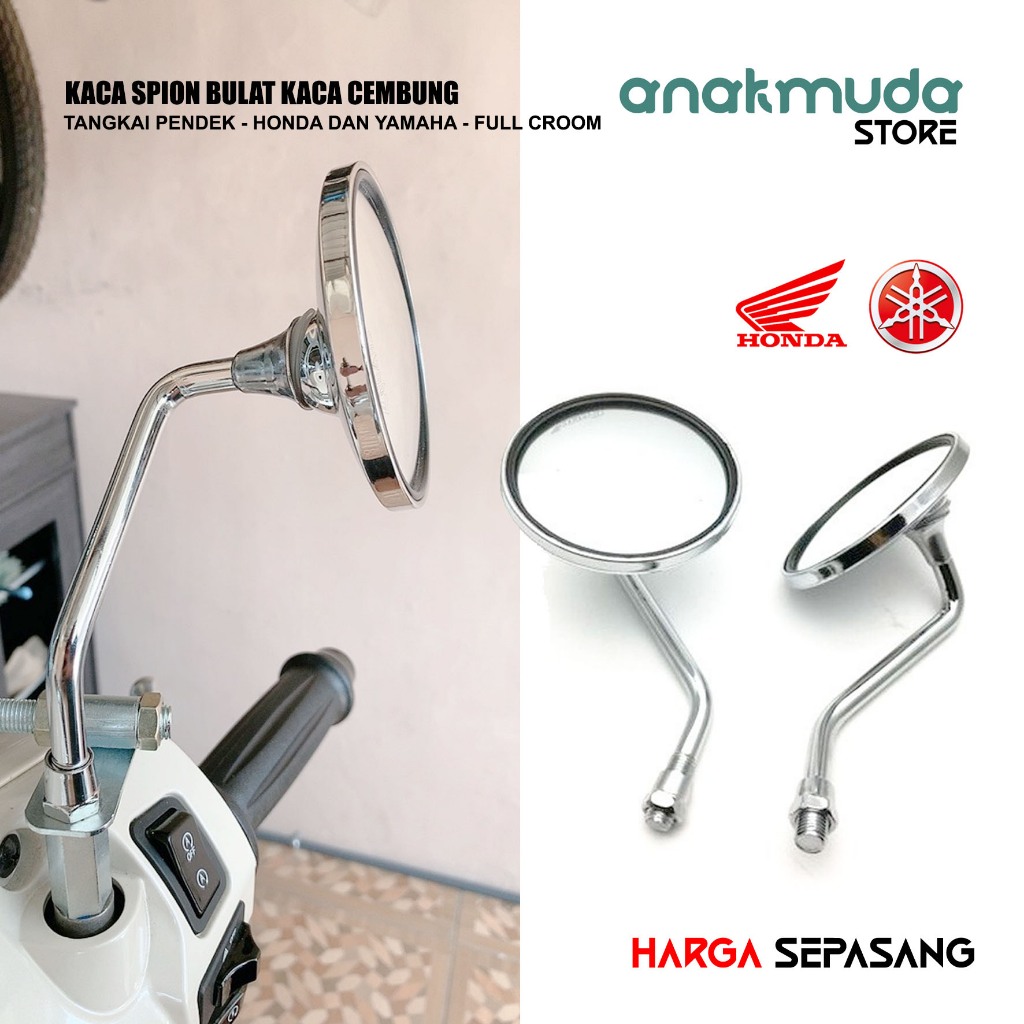 (SBC1) Spion Bulat Mini Kaca Cembung Model Krum Custom Klasik Modifikasi Motor CB 100 Fino Scoopy