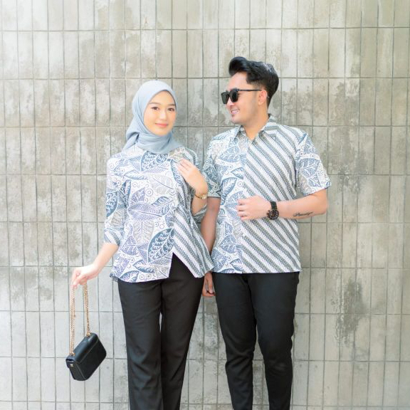 BRAWEE Baju Batik Couple Pria Wanita Batik Seragam Batik Wanita Atasan Tradisional Kerja Motif Pital