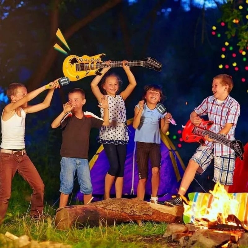 Mainan Balon Tiup Bentuk Alat Musik Gitar Listrik Anak PVC Eco