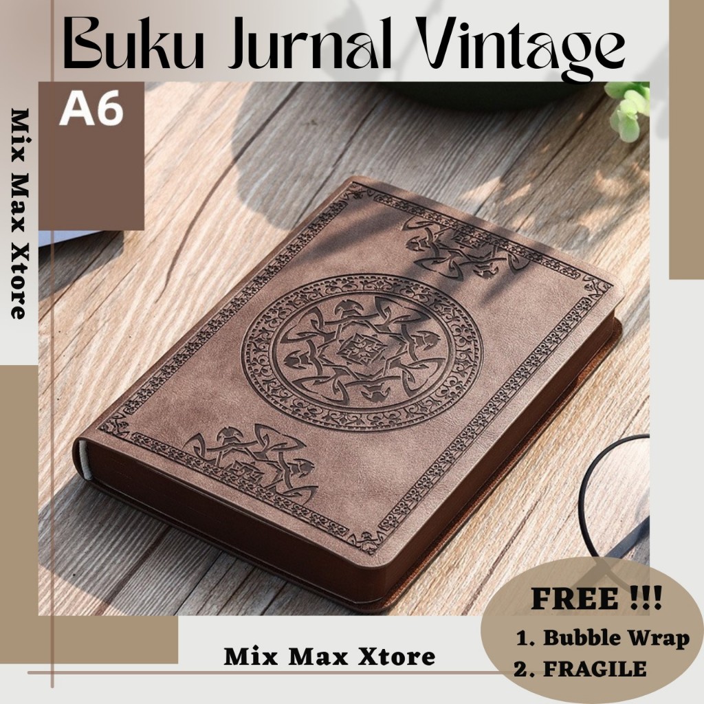 

Buku Catatan Jurnal Notebook Leather Cover Vintage Pattern A6 Notepad - Black / Brown