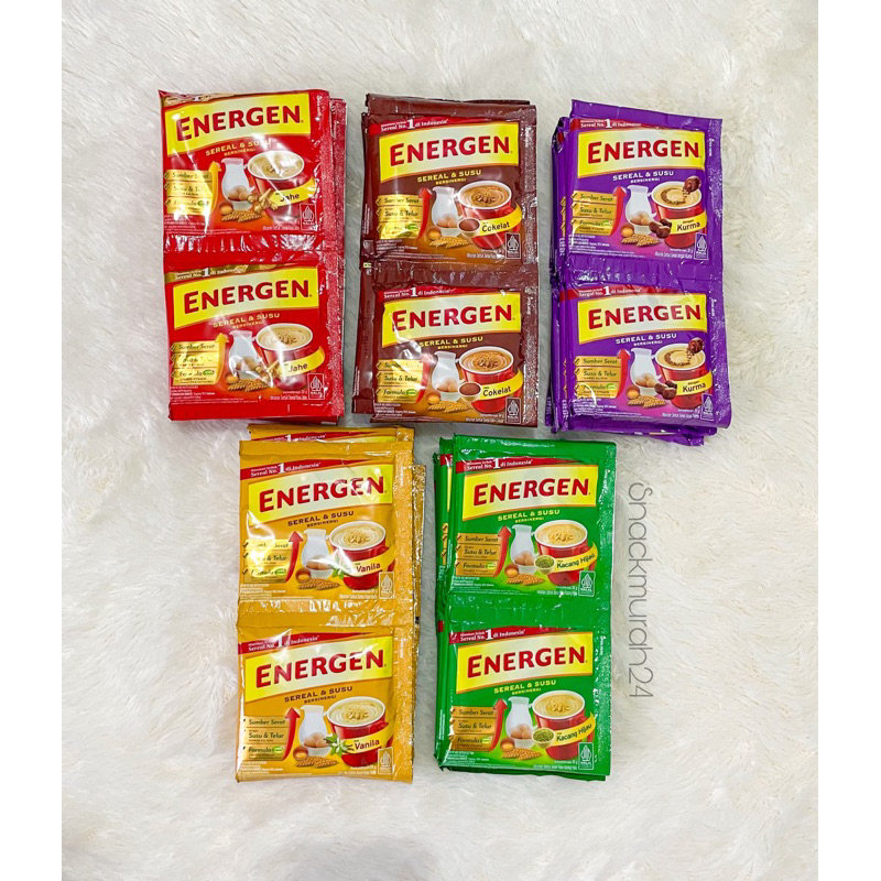 

Energen Sereal 1 Renceng isi 10 Sachet Rasa Champion Cokelat Vanilla Kacang Hijau Jahe Kurma