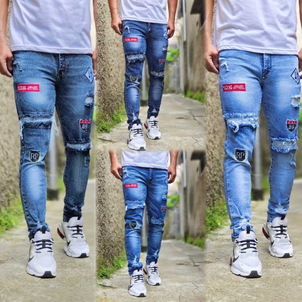 Vwd/Celana Jeans Emblem Sobek-sobek Pria/Celana jeans pria sobek/Celana jeans sobek pria/emblem/Cela